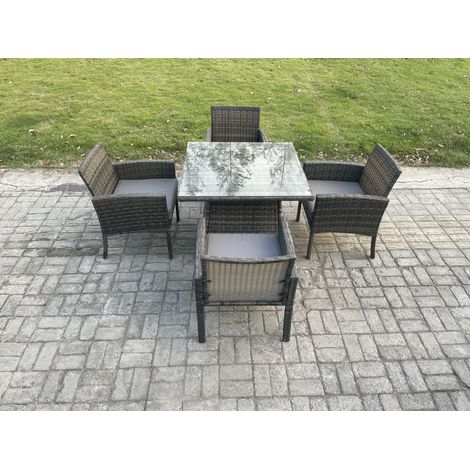 Fimous Wicker PE Outdoor Rattan Garden Furniture Arm Chair And Table Dining Sets 4 Seater Square Dining Table Dark Grey Mixed (1/5)