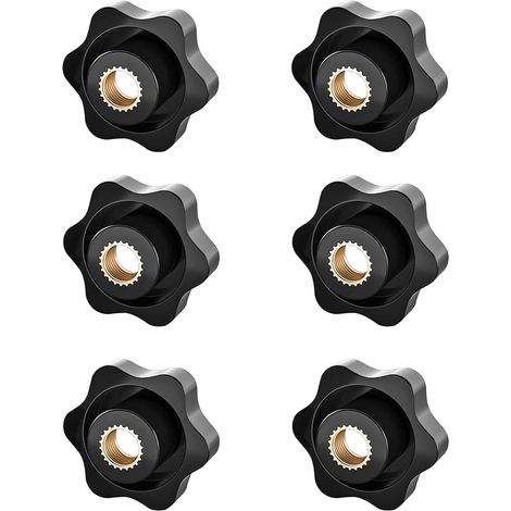 6 - Écrou Étoile - Bouton De Serrage - Filetage M10 - Plastique Et Laiton - Pour Mécanique Et Mobilier - Noir - 38x10mm