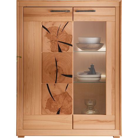 Highboard 103cm breit mit Beleuchtung, Kernbuche massiv geölt, montiert, WINNIPEG-69 (1/5)