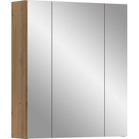 Badezimmer Spiegelschrank mit 60 cm Breite in Eiche, 3 Spiegeltüren mit 3D-Funktion - IGGESUND-158 (1/5)