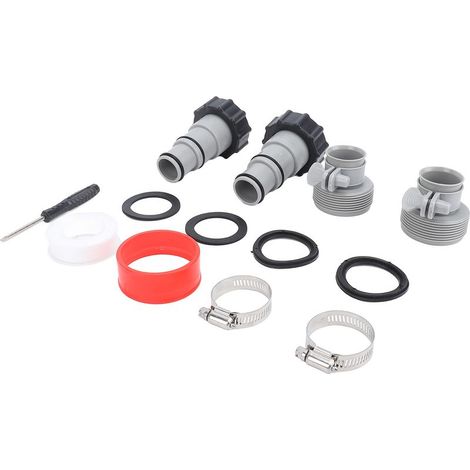 Jeu de raccords pour tuyau de piscine avec connexion filetée, adaptateurs, colliers et joints - Compatible avec pompe ARU - 2 ensembles (1/4)