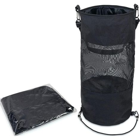1 - Sac Poubelle Maille - Sacs Déchets Bateau - Rangement Portable Réutilisable Pour Yacht Camping Pêche Extérieur Noir 58x24cm