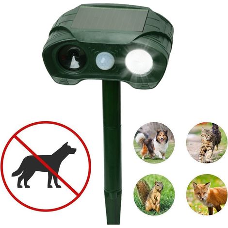 Répulsif pour animaux à énergie solaire, étanche, dispositif de dissuasion automatique fonctionnant à l'énergie solaire, avec flash et batterie, pour chiens, chats, écureuils et rats.