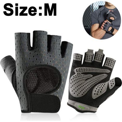 Fitnesshandschuhe für Damen und Herren, Halbfinger-Sporthandschuhe, atmungsaktiv für Radfahren, Krafttraining, Gewichtheben, Bodybuilding (Grau, M) (1/5)