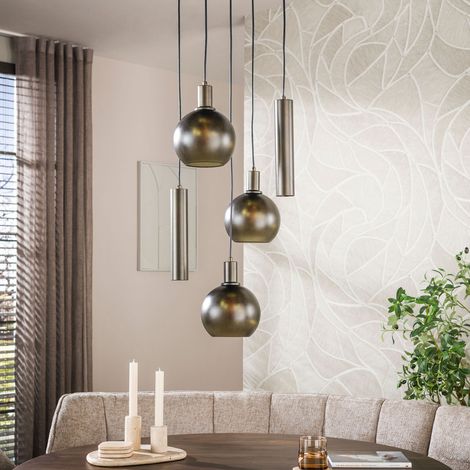 Suspension ronde 5 lampes 50x150 cm en verre brun et bronze- GELDY (1/5)