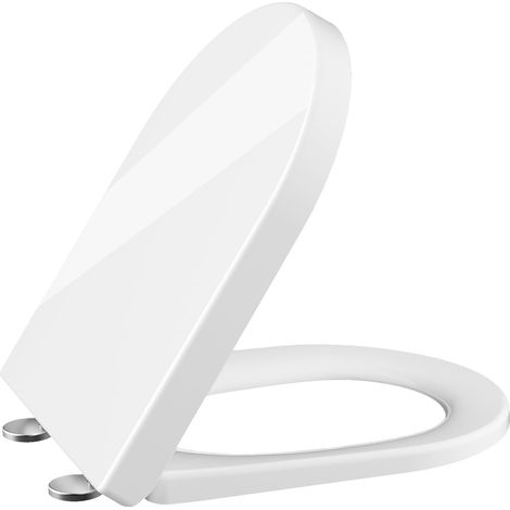 Abattant de WC avec système d'abaissement automatique - Avec fonction de dégagement rapide et charnières réglables - En Duroplast UF - En forme de D - Blanc (1/5)