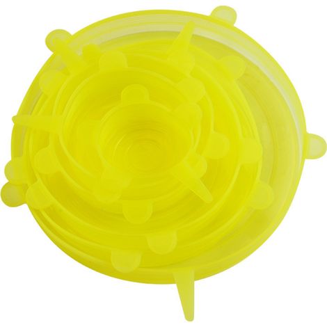Couvercle de conservation en silicone extensible en six pièces, anti-poussière, pour bol, réfrigérateur, micro-ondes et four. Film de conservation scellé avec motif smiley. (1/5)