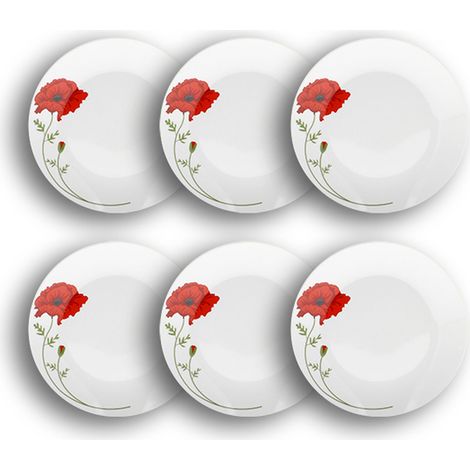 Lot de 6 assiettes desserts en porcelaine 19,5cm, COQUELICOT