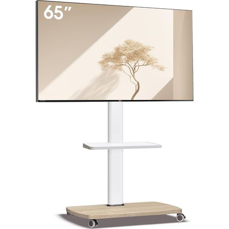 Support TV roulettes pour TV de 32-65 Pouces - Support TV sur Pied Plus Haut 1240 MM-1420 MM Pivotant 60° Inclinaison 12° jusqu'à 40 KG Max. VESA 400x400mm (1/5)