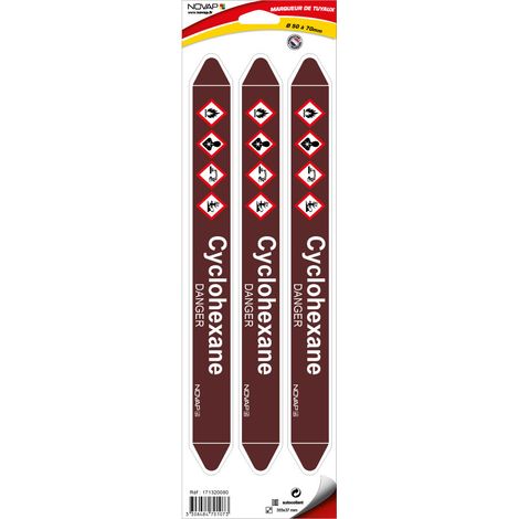 Planche de 3 marqueurs de tuyauterie 355 x 37 mm pour Ø 50 à 70 mm - Cyclohexane - 4701073 (1/2)