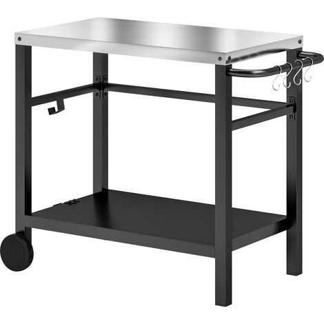 Desserte Folkmar pour Plancha Barbecue Extérieur Mobile Gris Charbon Crochets Étagère Roues