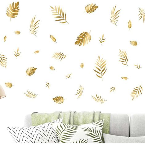 Feuilles d'or en chute libre chambre à coucher salon entrée dortoir décoration intérieure stickers muraux (1/4)