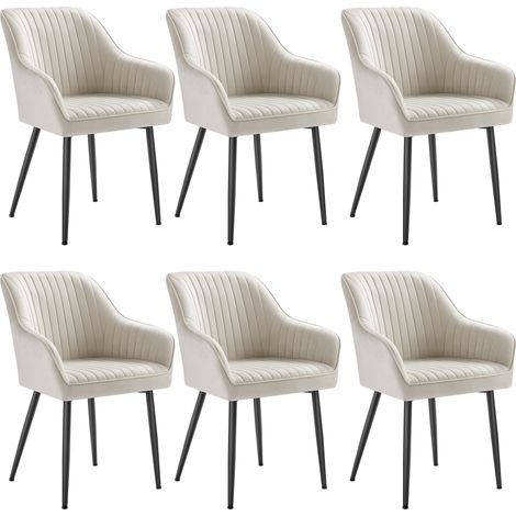 Songmics – Chaise de salle à manger en velours – Lot de 6 – Rembourrée avec accoudoirs – Pieds en métal – Charge max 120 kg – Dimensions 60x62,5x85 cm