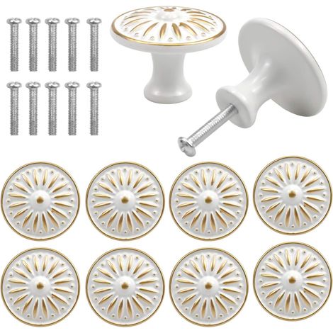 Vintage weiße 35-mm-Schubladengriffe, 10er-Set, runde Messing-Möbelgriffe, für Schränke, Küchen und Kinderzimmer. (1/5)