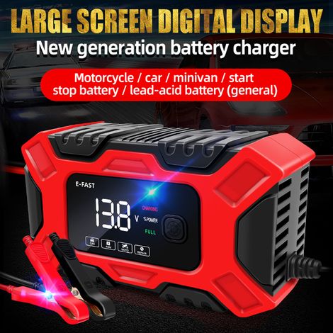 Caricabatterie per auto E-FAST 12V/6A, mantenitore di carica completamente automatico, desolfatore portatile a 3 fasi per batterie di motociclette