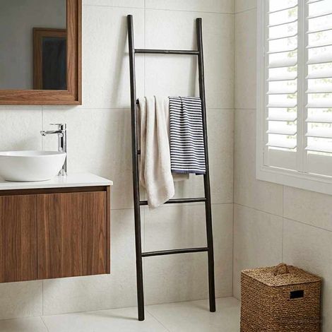 vidaXL Escalera para Mantas Negro 40 x 150 cm Bambú (1/4)