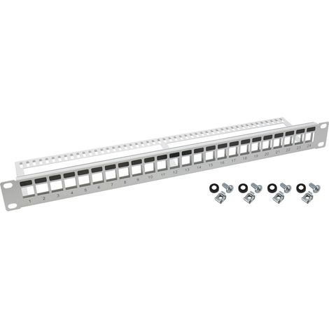 HMF 66445-07 UTP Keystone-Patchpanel für Serverschrank, 19 Zoll, 24 Ports RJ45, Lichtgrau