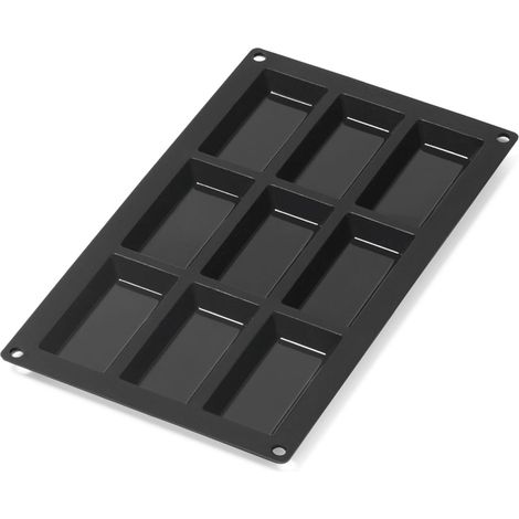Moule à Financiers 9 Cavités - Silicone Platine Noir - Résistant Four et Lave-vaisselle - Pour Pâtisserie Maison et Pro - 30x17,5cm