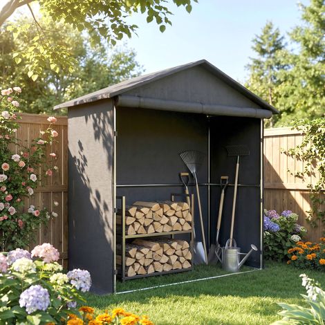 Abri de jardin 1,1x2 m avec porte enroulable, garage extérieur pour vélos et motos, gris foncé (1/5)