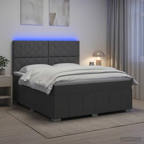 vidaXL Lit boxspring LED avec matelas Gris foncé 180 x 200 cm Tissu (1/5)