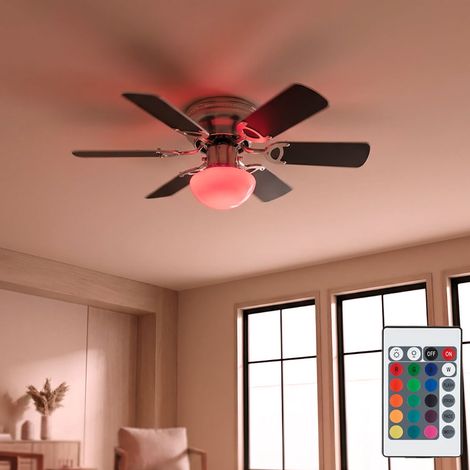 LED Deckenventilator mit Fernbedienung Wohnzimmerlampe dimmbar Vor-Rücklauf Schlafzimmerleuchte, 3 Stufen, wendbare Flügel RGB Farbwechsel, 4,8W 470lm warmweiß, DxH 76x28 cm