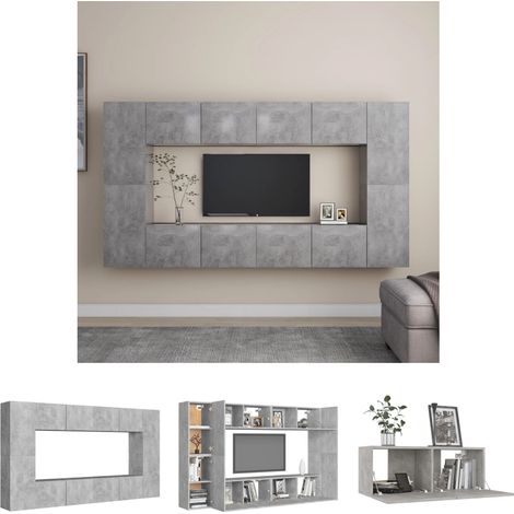 Holzwerkstoff - vidaXL 8-tlg. TV-Schrank-Set Betongrau Holzwerkstoff - Wandmontage (1/5)