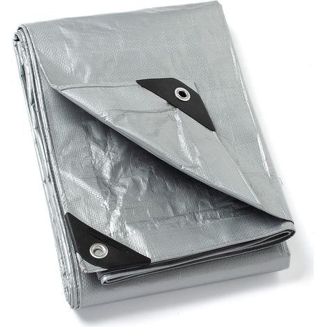 Bâche de Protection 4x4m Argentée Polyester 120g Imperméable avec Œillets Renforcés pour Jardin et Chantier (1/5)