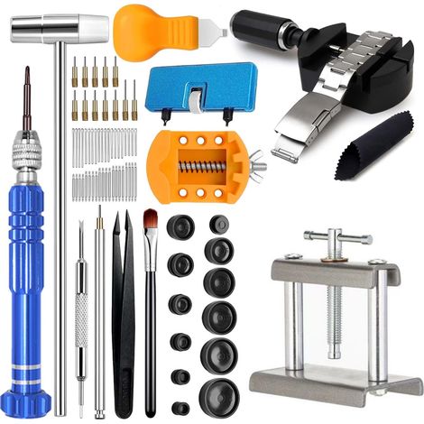 1 Kit outils réparation montre, tournevis, ouvre-boîtier, presse à 12 matrices, bracelet 16-24mm, horloger (1/5)