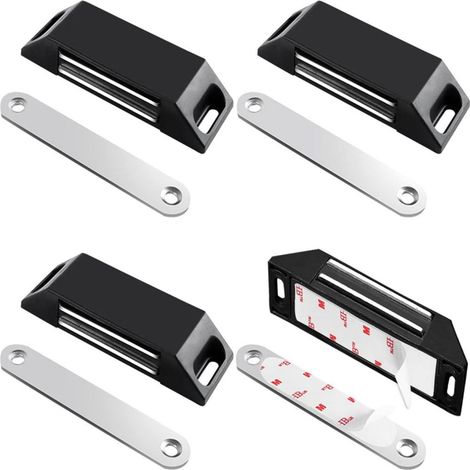 Lot de 4 verrous magnétiques pour portes, aimants pour portes de placard, aimants autocollants pour portes de placard, aimants de porte haute résistance, aimants noirs pour portes de placard de cuisin