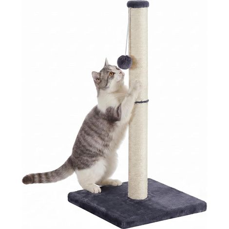 Kratzbaum für Katzen, Kratzbaum aus natürlichem Sisal, Höhe 84 cm, stabile Basis mit Spielzeug, 40 x 40 x 84 cm, dunkelgrau, für große Katzen, Clawfy-Kollektion PCA043G201 (1/5)