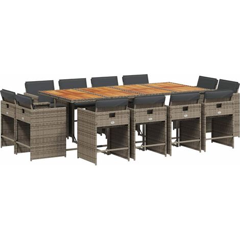 Maison Exclusive - 13-tlg. Garten-Essgruppe mit Kissen Grau Poly
