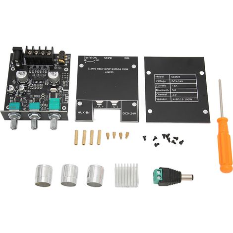 Carte Amplificateur Audio 2.0, 2x50W, Contrôle Grave/Aigu, Alimentation DC 9-24V, pour Home Cinema et Enceintes (1/5)