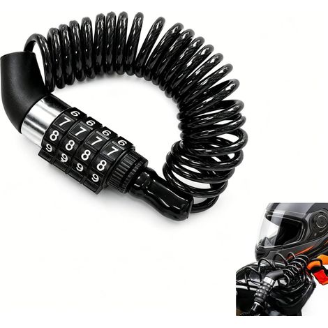 150 cm Spiralkabel-Fahrradschloss – 4-stellige Zahlenkombination – Schwarzes Stahlgeflecht für Helm, Roller, Ski (1/5)