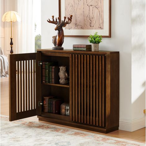 Buffet de salon vintage rainuré avec passages de câbles, 99x23,5x82,6 cm, MDF marron (1/5)