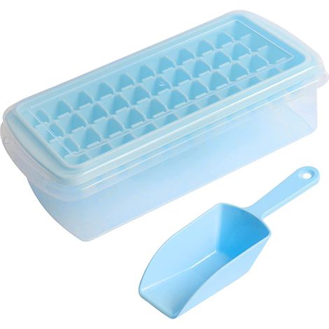 Ice Cube Tray - Silicone - 44 Cavities - With Lid Ice Bin and Scoop - 115 Nugget Ice Capacity - Black (1/5)