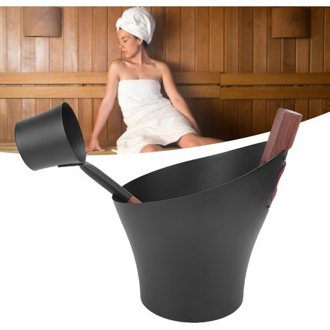 Seau de Sauna Aluminium 5L avec Grande Louche à Manche Bois pour Spa et Bien-être à la Maison (1/4)