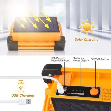 Projecteur solaire 70W Projecteur LED Rechargeable 3 Modes Super Brillant Lampe de Travail Projecteur LED Portable avec Solaire Lampe Chantier pour Chantier, Camping, Pêche, éparation de voiture, Bric (1/3)