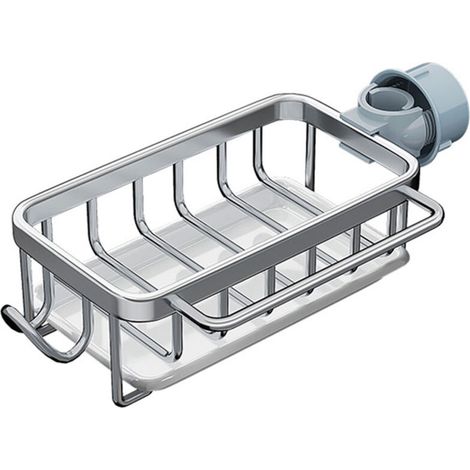 Égouttoir sur robinet argenté, porte-éponge et distributeur, anti-rouille cuisine (1/5)