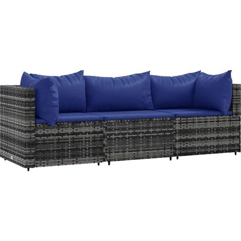 Set Divani da Giardino 3 pz con Cuscini in Polyrattan Grigio vidaXL (1/5)
