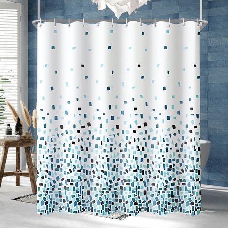Rideau de douche 240 x 200 cm - Ourlet lesté - Textile anti-moisissure - Imperméable - Lavable - Tissu polyester - Pour salle de bain, baignoire - Avec 16 anneaux de rideau de (1/5)