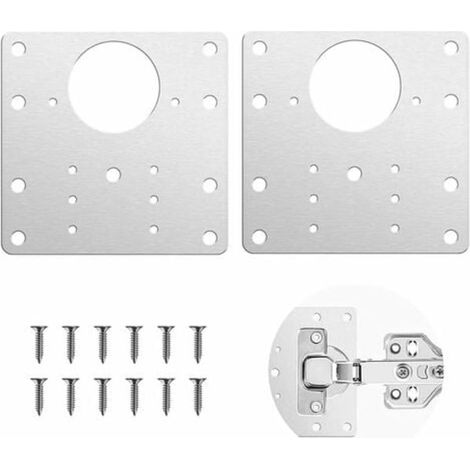 Fonepro 2 pièces platine de réparation de charnière avec vis, kit de fixation pour armoire et meuble en bois, support de montage de charnière métallique, lot de réparation pour porte (1/5)