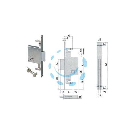 SERRATURA TRIPLICE DA INFILARE DOPPIA MAPPA 57226 - KA mm.50 c/1 ch. cif. unica sr. 12 pz (5722652)