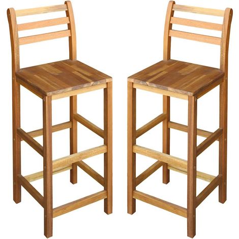 Vidaxl – Set of 2 bar stools – Solid acacia wood – 75 cm seat height – Indoor and outdoor use – Easy assembly – Maximum weight 110 kg per seat (1/6)