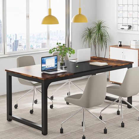 Tribesigns – Bureau droit 160 x 80 x 75 cm – Bois E1 marron vintage – Surface lisse pour nettoyage facile – Assemblage rapide avec instructions