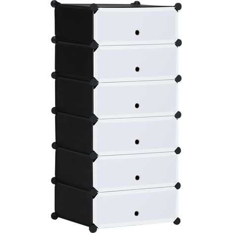 Scarpiera Modulare Salvaspazio 49x36.5x108 cm con 6 Scatole in Plastica PP e Acciaio Nero e Trasparente (1/5)