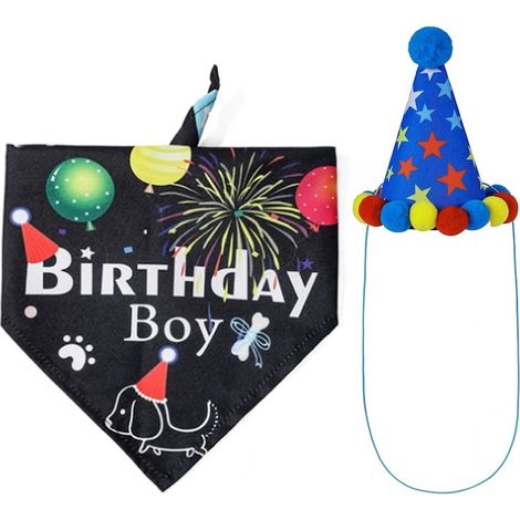 Set anniversaire pour chien, chapeau et foulard assortis, accessoires festifs en polyester, multicolore, taille M (1/5)