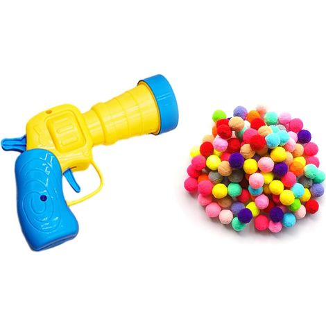 Lanzador de pelotas de juguete para gatos, 1 lanzador de pelotas de juguete con 100 juguetes interactivos de pompones suaves para gatos, juguetes para gatos que atrapan pelotas, juego de gatos para en