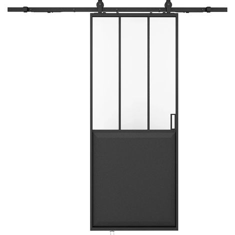 Porte coulissante atelier avec système en applique - Noir et verre trempé dépoli - H205 x L63 cm - ARTISTO II (1/5)