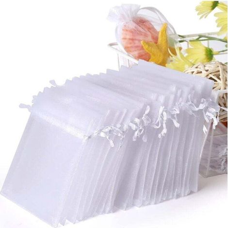 Set mit 100 weißen Organzabeuteln, 7 x 9 cm, Organza-Geschenktüten, Schmuckbeutel, Gastgeschenke für Hochzeiten, Lavendelsäckchen, Gastgeschenke für Hochzeiten - Crezuo (1/4)