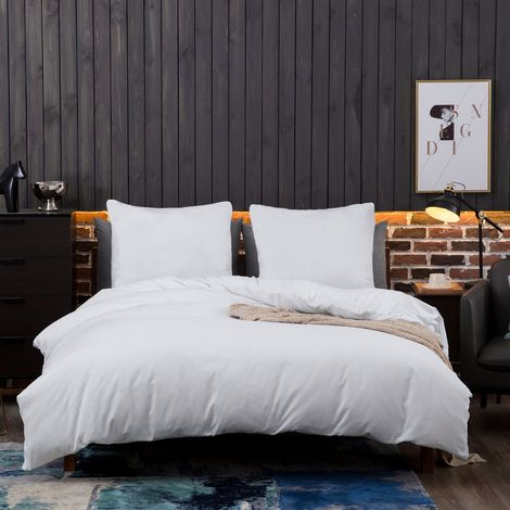 Parure de lit en microfibre brossée avec 1 housse de couette 220 x 240 cm et 2 taies d'oreiller 80 x 80 cm avec fermeture Éclair Blanc (1/5)
